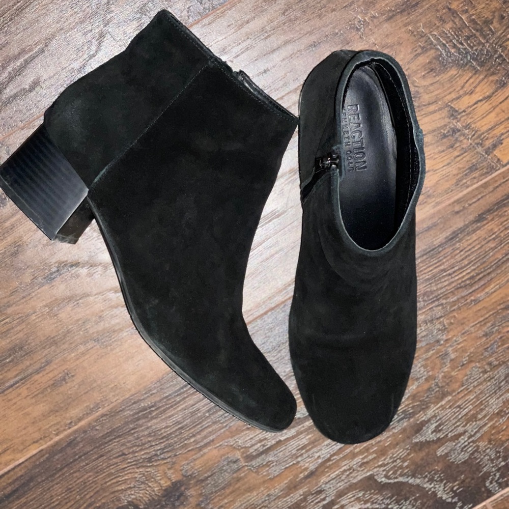 Black suede ankle boots.